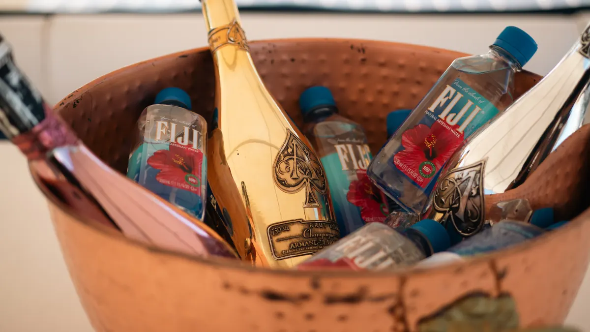 Premium liquor and champagne on ice for the open bar