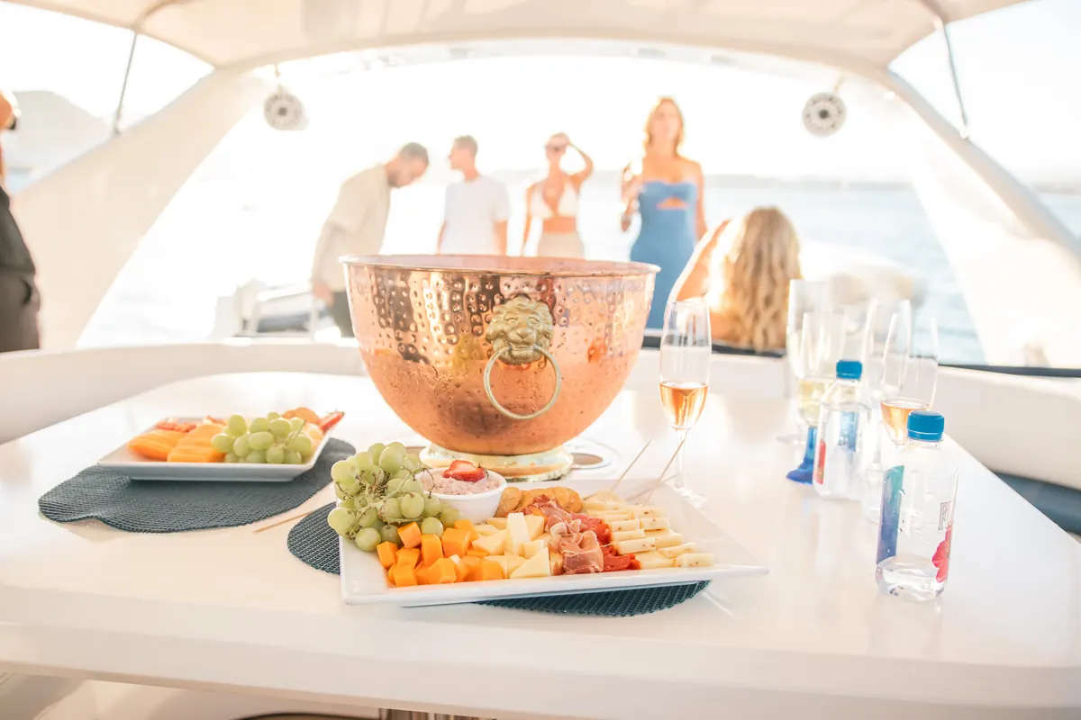 Full-course meal served to guests on the party yacht