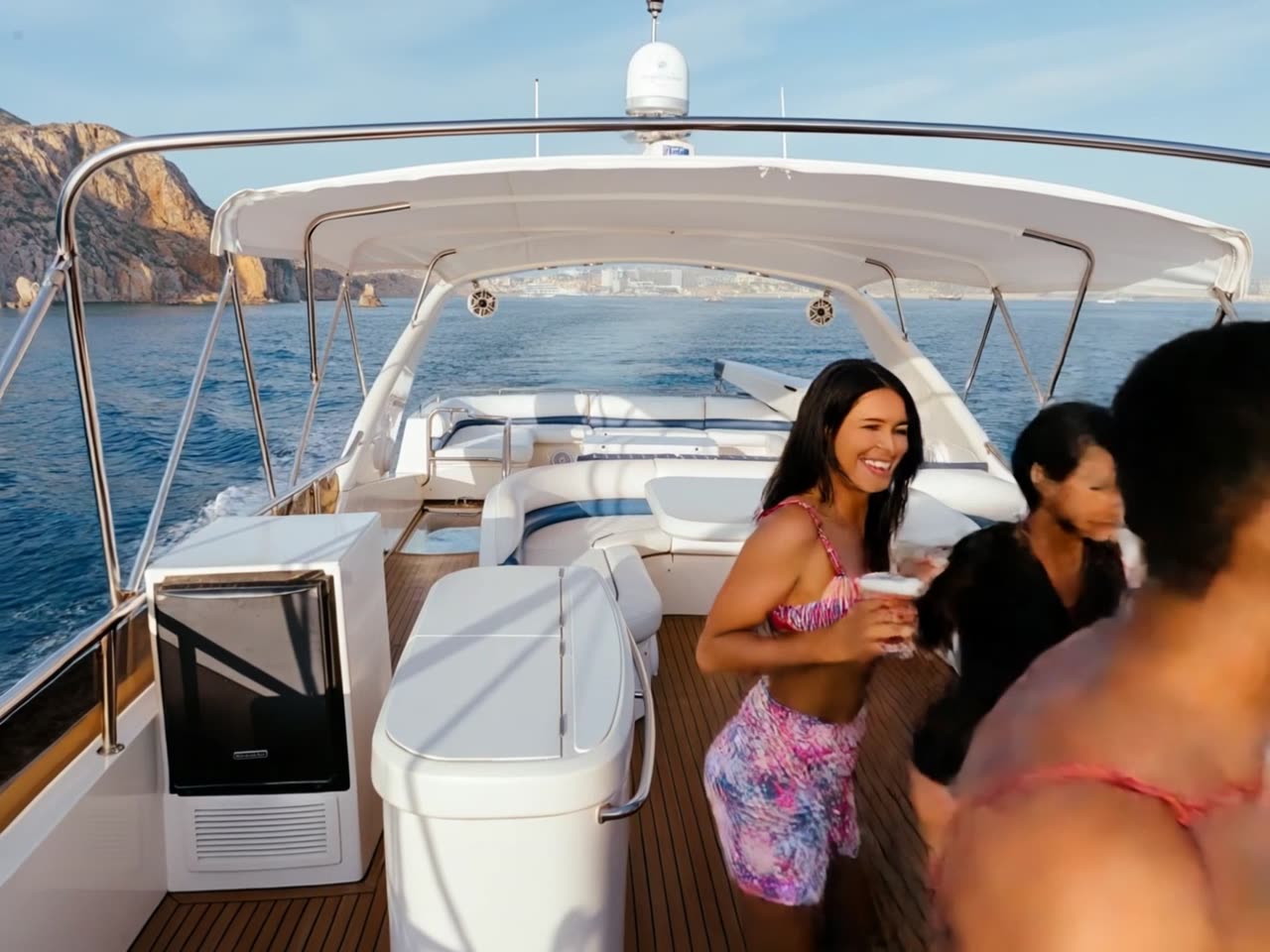 Guests partying on the 90ft Cabo party yacht
